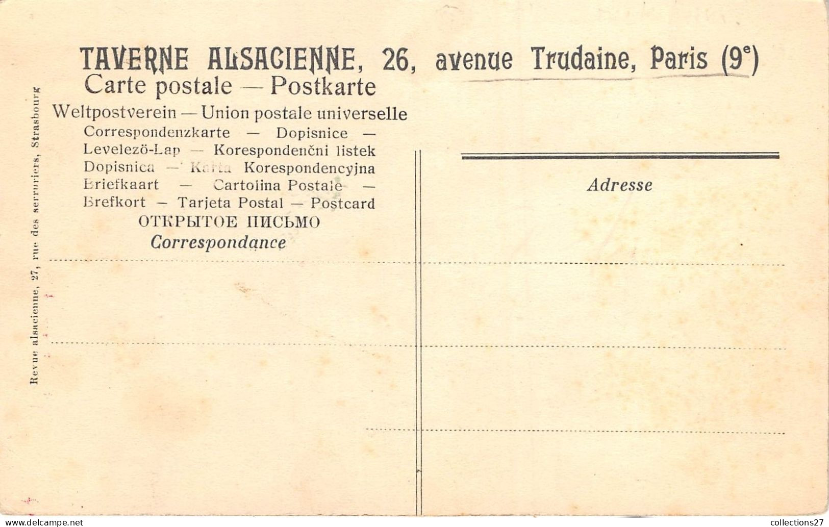 PARIS-75009- TAVERNE ALSACIENNE 26 AVENUE TRUDAINE - Arrondissement: 09