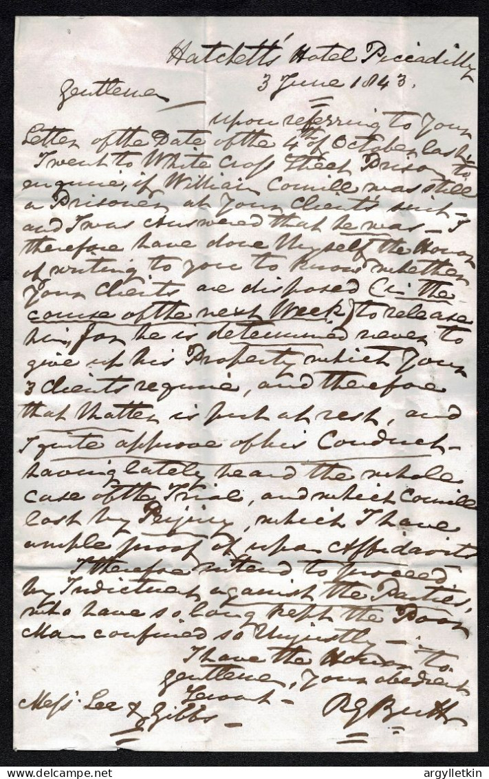 GREAT BRITAIN 1843 MALTESE CROSS HATCHETT'S HOTEL PICCADILLY - Lettres & Documents