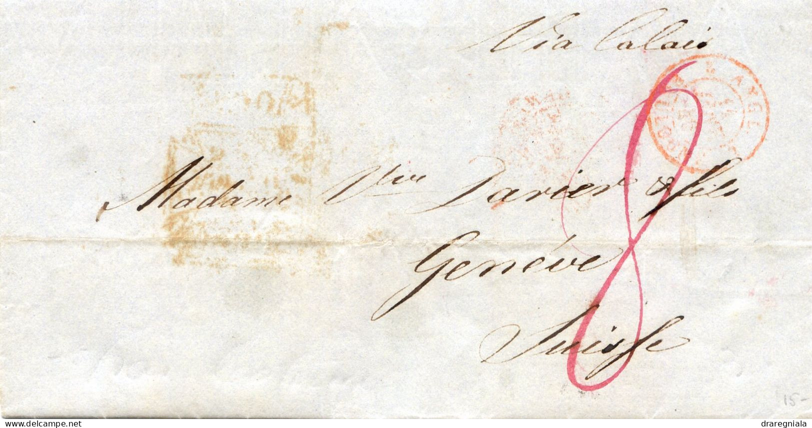 Cover London 1846 From Genève Swiss Via Calais - ...-1840 Prephilately