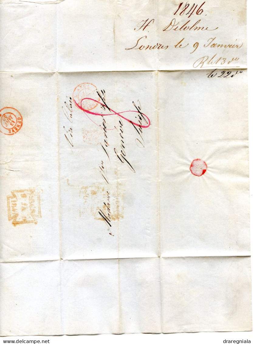 Cover London 1846 From Genève Swiss Via Calais - ...-1840 Prephilately