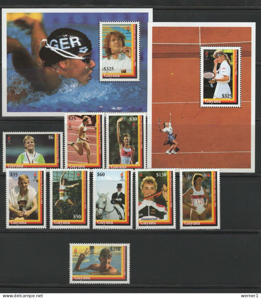 Guyana 1994 Olympic Games, German Athlets, Tennis, Swimming, Equestrian Etc. Set Of 9 + 2 S/s MNH - Ete 1996: Atlanta