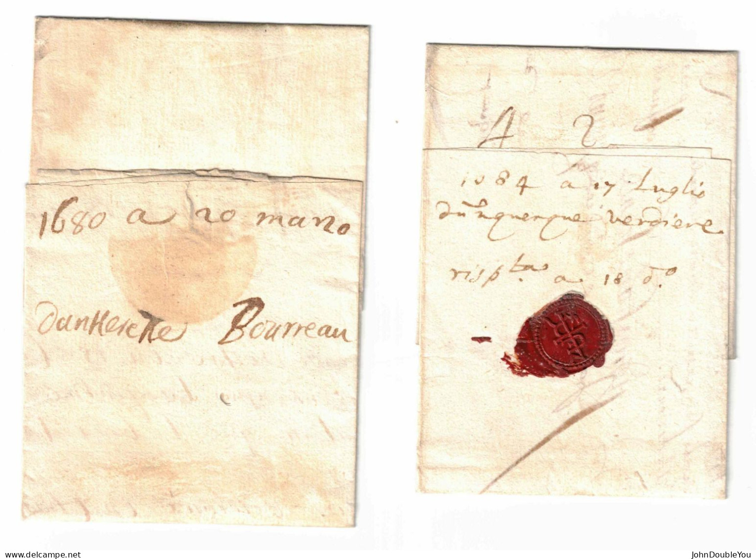 2 Lettres Complètes, Envoyées De Dunkerque à Lille, Respectivement Du 6 Juillet 1684 Au 18 Mars 1680 - 1621-1713 (Pays-Bas Espagnols)