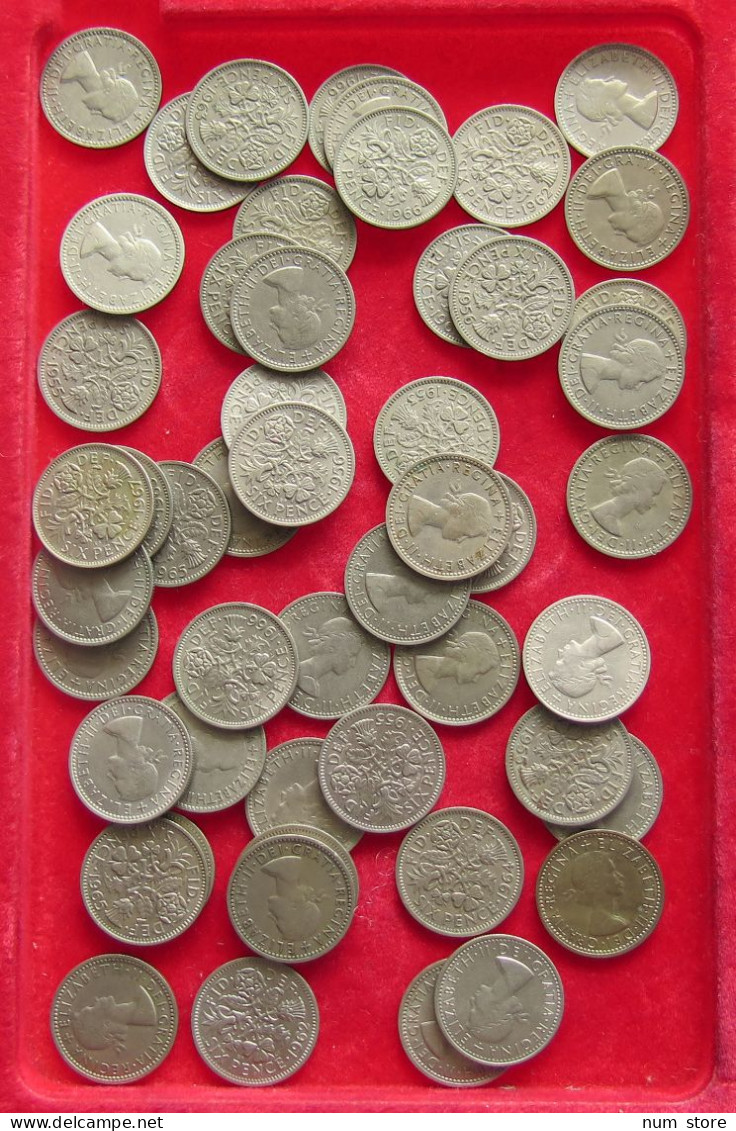 COLLECTION LOT GREAT BRIATIN SIXPENCE 51PC 144G #xx40 1462 - Colecciones