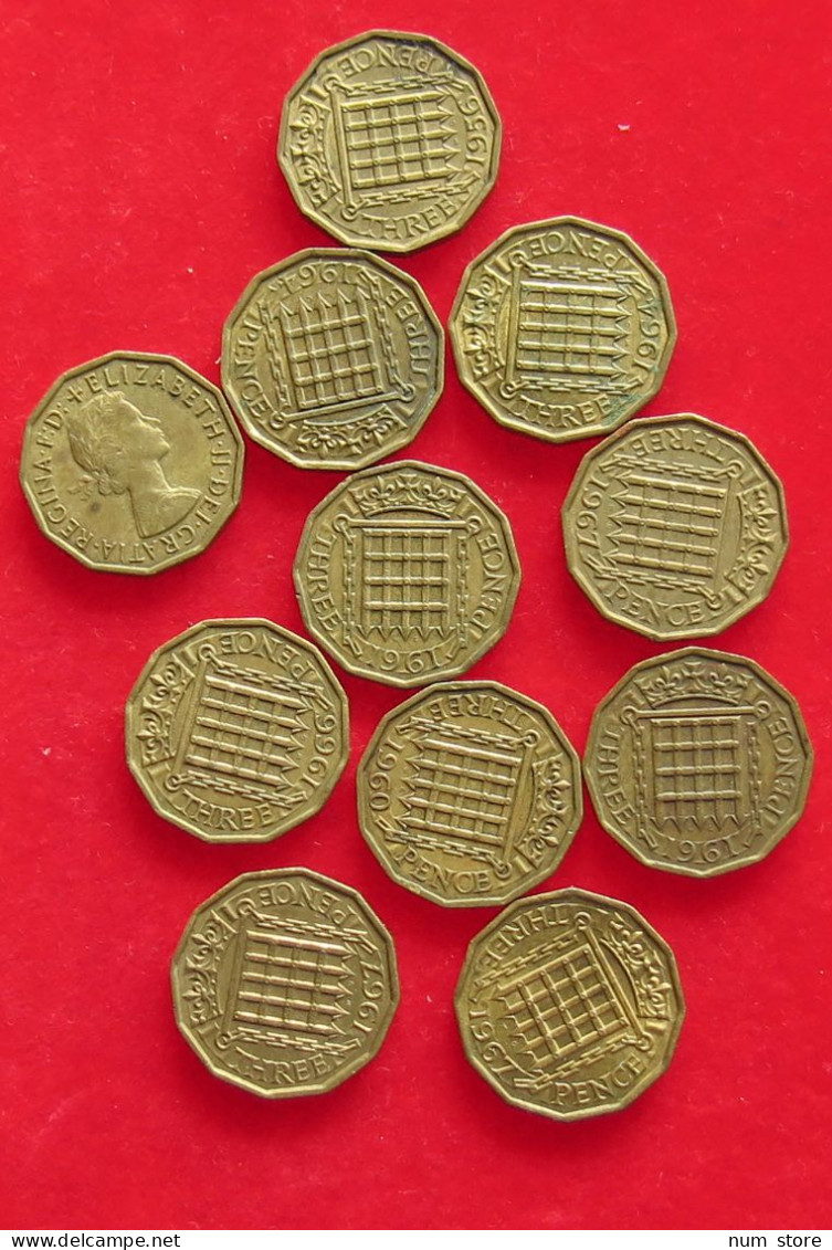 COLLECTION LOT GREAT BRIATIN THREEPENCE 11PC 75G #xx40 1466 - Sammlungen