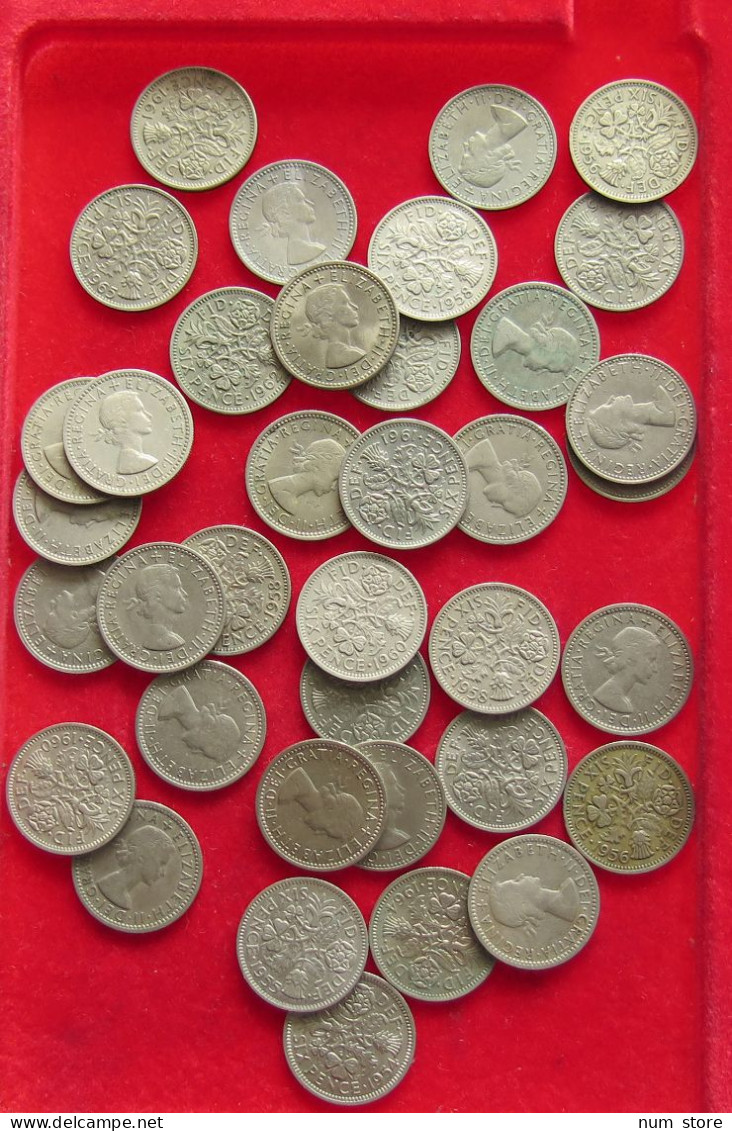 COLLECTION LOT GREAT BRIATIN SIXPENCE 37PC 105G #xx40 1461 - Collections