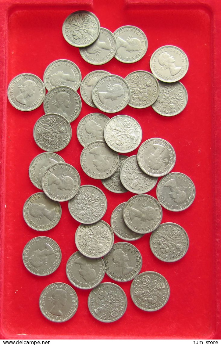COLLECTION LOT GREAT BRIATIN SIXPENCE 33PC 94G #xx40 1460 - Verzamelingen