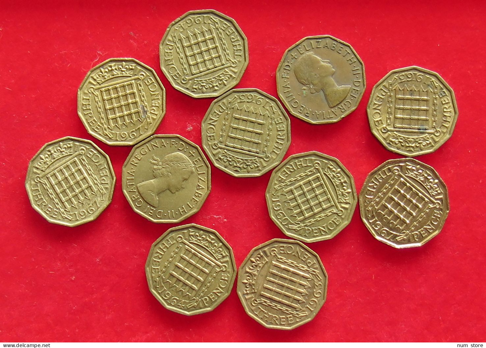 COLLECTION LOT GREAT BRIATIN THREEPENCE 11PC 76G #xx40 1467 - Colecciones