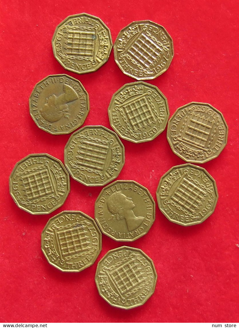 COLLECTION LOT GREAT BRIATIN THREEPENCE 11PC 76G #xx40 1467 - Verzamelingen