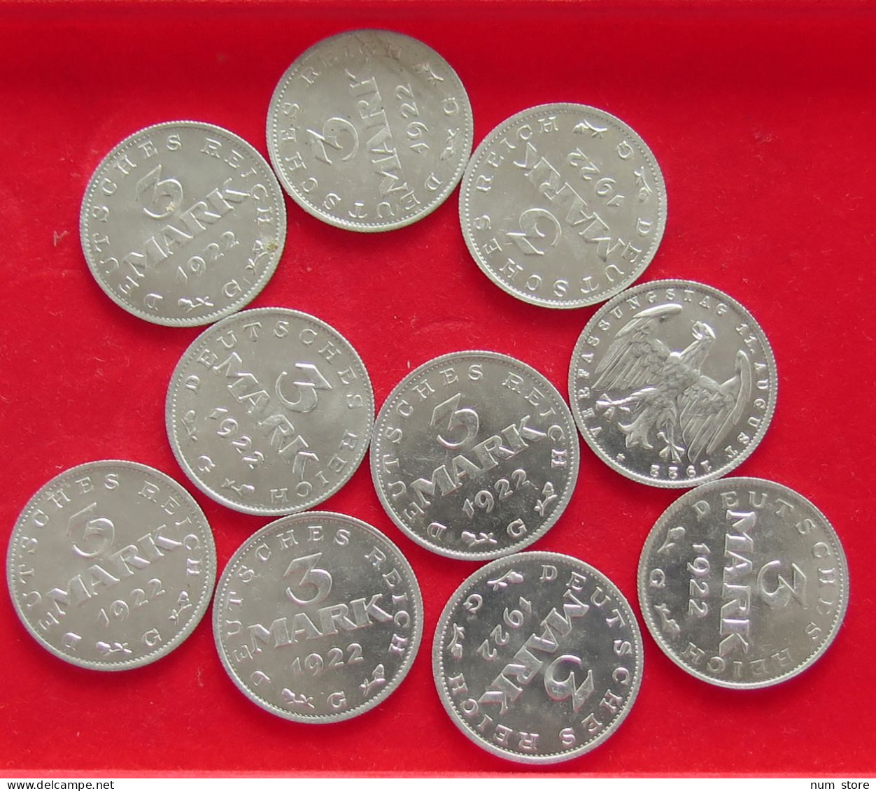 COLLECTION LOT GERMANY WEIMAR 3 MARK 10PC 21G #xx40 1121 - Sammlungen