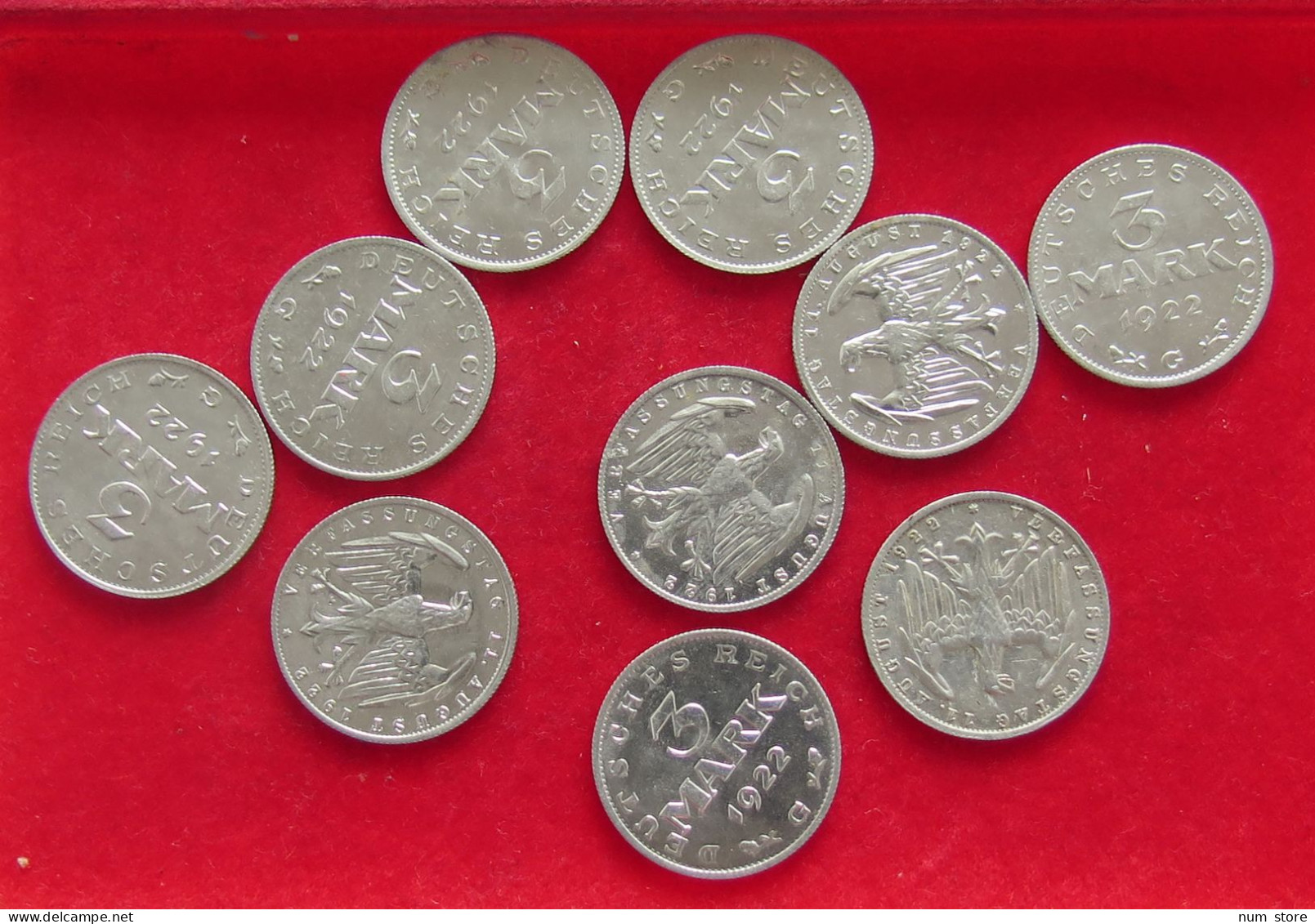 COLLECTION LOT GERMANY WEIMAR 3 MARK 10PC 21G #xx40 1124 - Collections