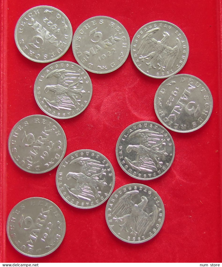 COLLECTION LOT GERMANY WEIMAR 3 MARK 10PC 21G #xx40 1122 - Collections