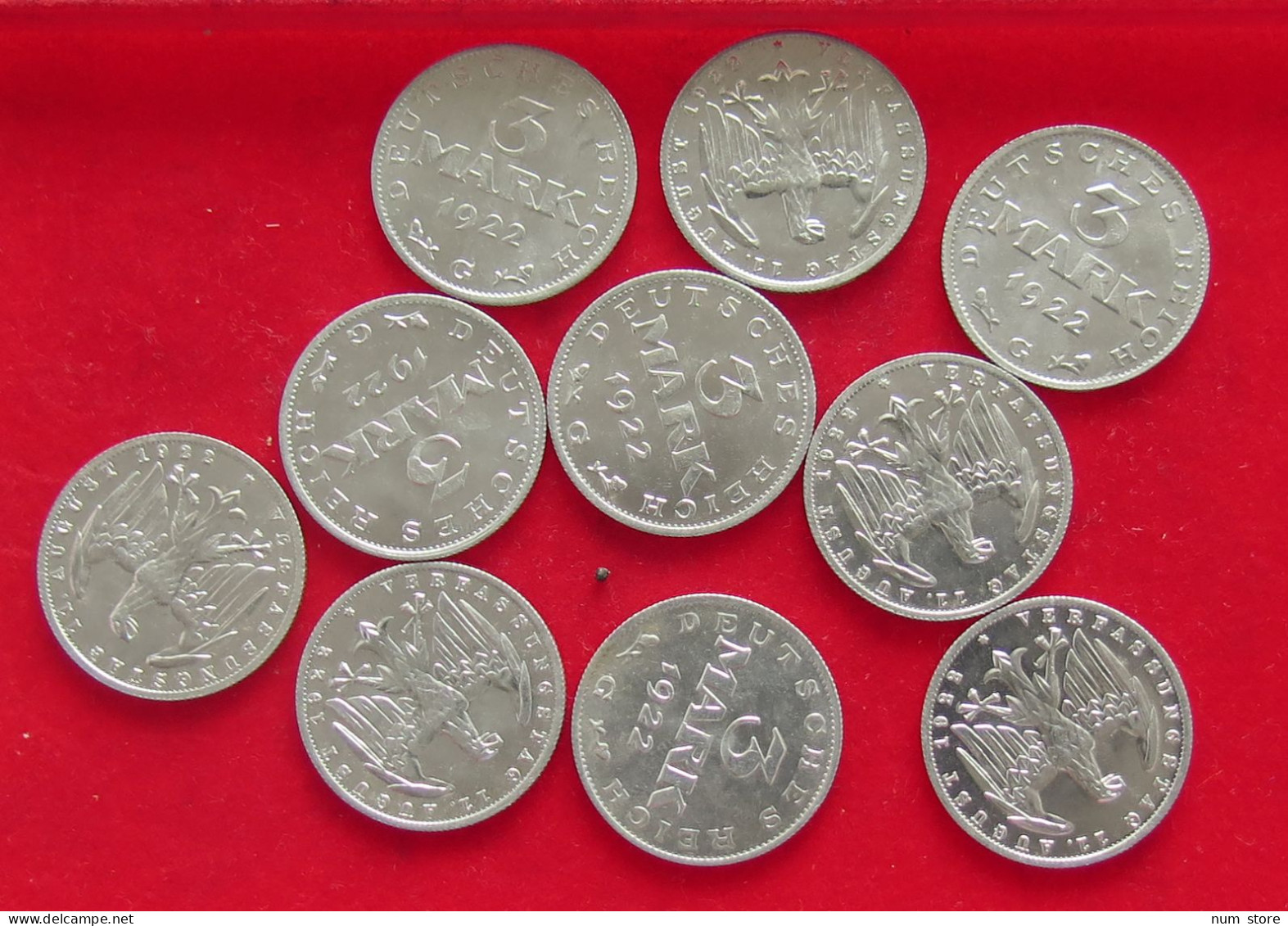 COLLECTION LOT GERMANY WEIMAR 3 MARK 10PC 21G #xx40 1118 - Collections