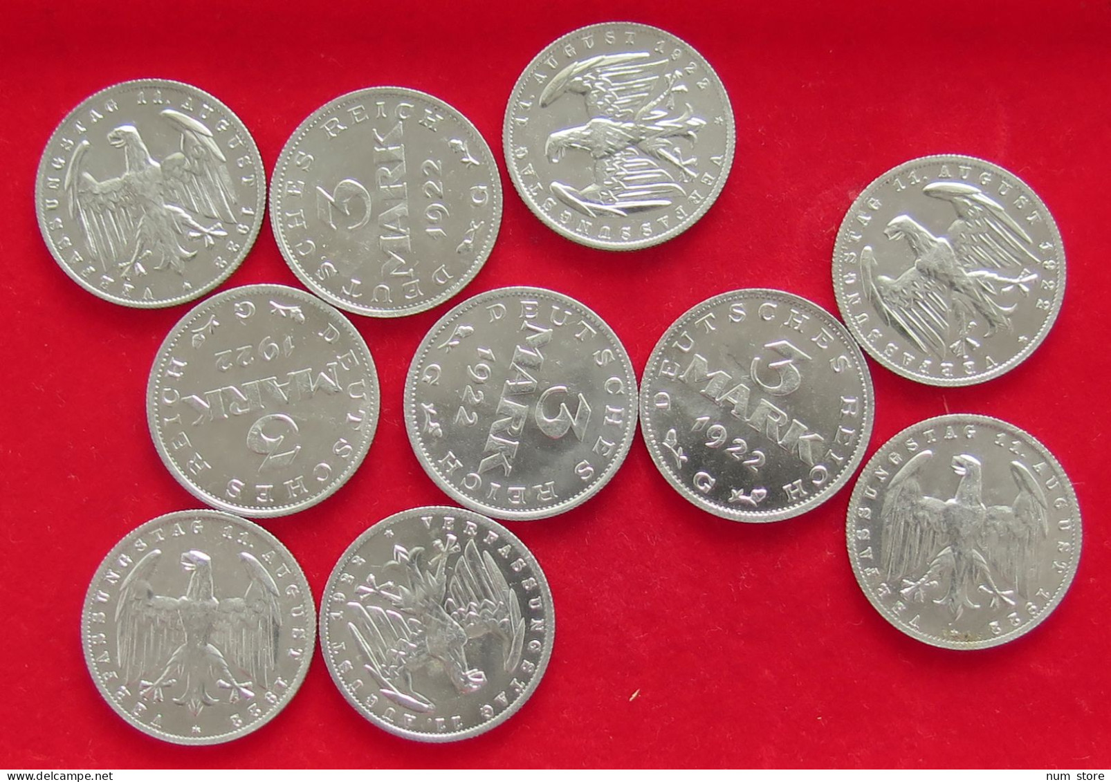 COLLECTION LOT GERMANY WEIMAR 3 MARK 10PC 21G #xx40 1114 - Sammlungen