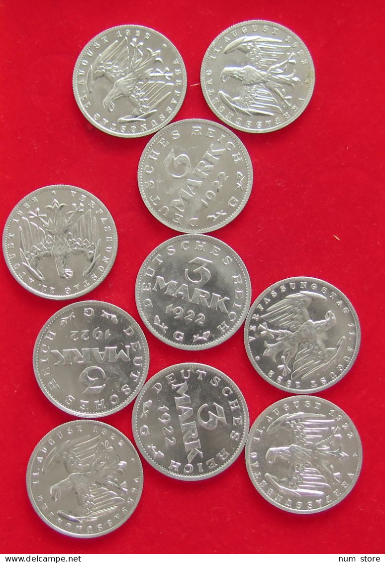 COLLECTION LOT GERMANY WEIMAR 3 MARK 10PC 21G #xx40 1114 - Verzamelingen