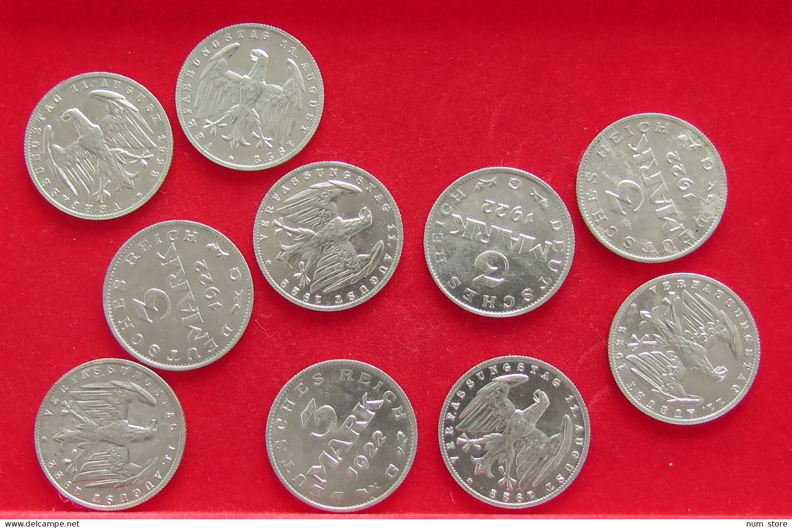 COLLECTION LOT GERMANY WEIMAR 3 MARK 10PC 21G #xx40 1113 - Verzamelingen