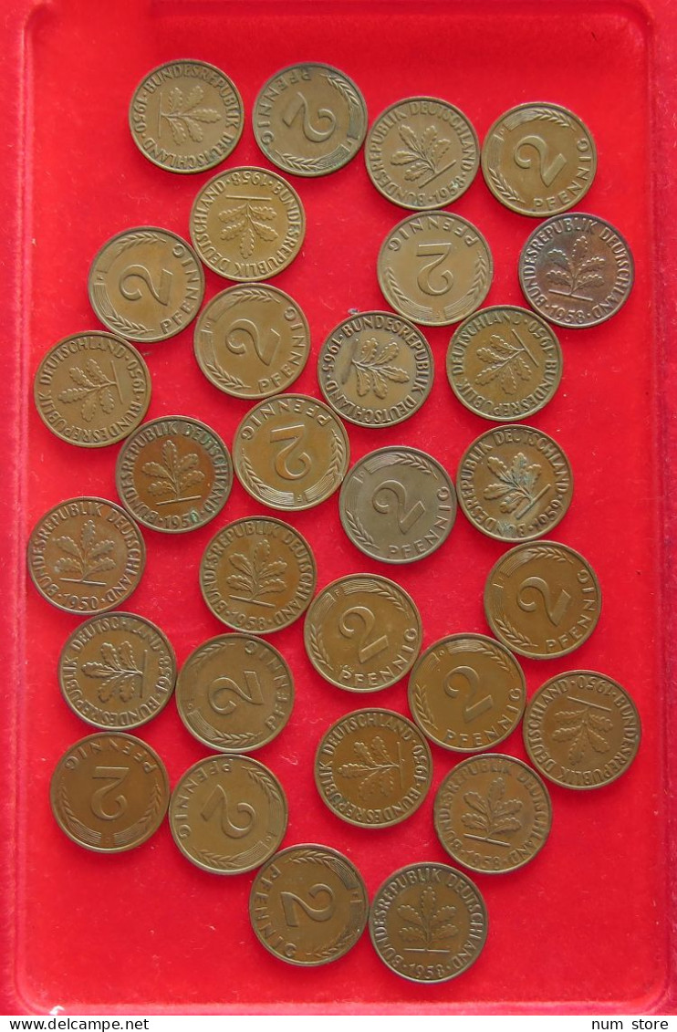 COLLECTION LOT GERMANY BRD 2 PFENNIG UP TO 1968 30PC 98G #xx40 1200 - Collezioni