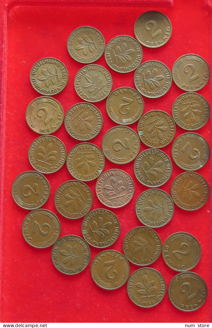 COLLECTION LOT GERMANY BRD 2 PFENNIG UP TO 1968 30PC 98G #xx40 1199 - Verzamelingen