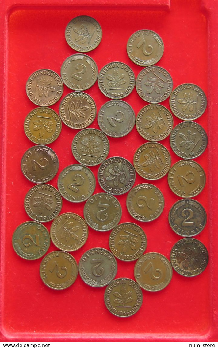 COLLECTION LOT GERMANY BRD 2 PFENNIG UP TO 1968 30PC 98G #xx40 1190 - Verzamelingen