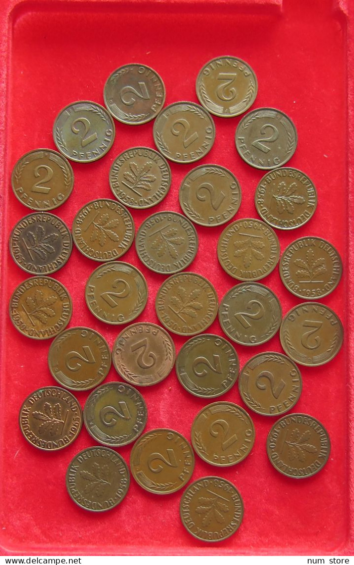 COLLECTION LOT GERMANY BRD 2 PFENNIG UP TO 1968 30PC 98G #xx40 1196 - Verzamelingen