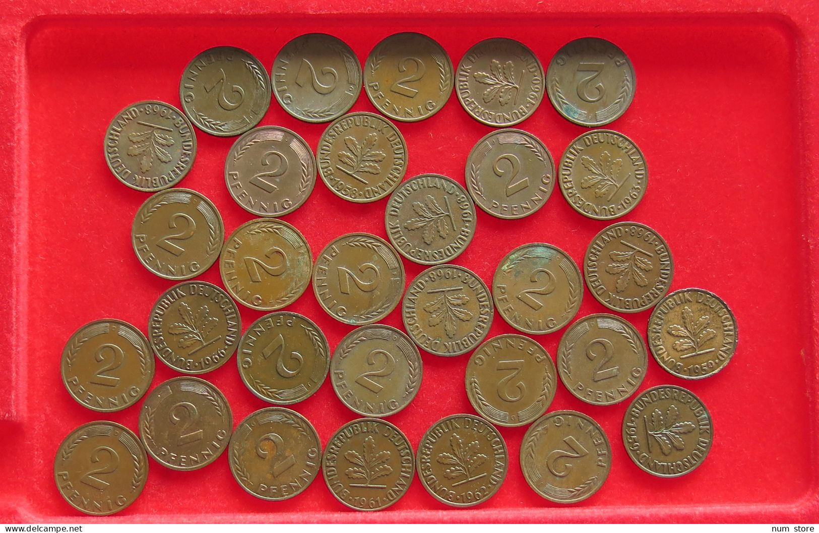 COLLECTION LOT GERMANY BRD 2 PFENNIG UP TO 1968 30PC 100G #xx40 1280 - Collezioni