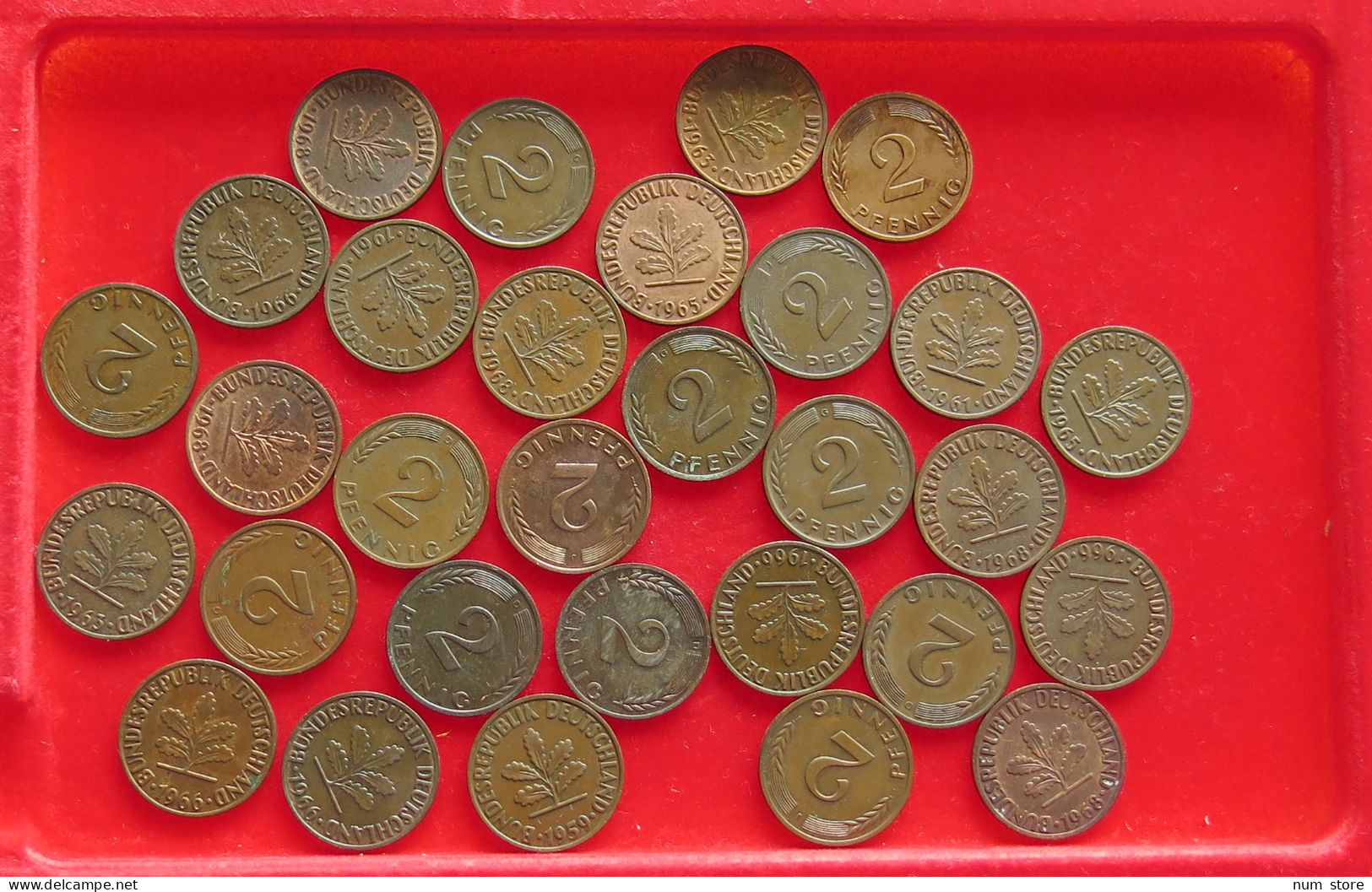 COLLECTION LOT GERMANY BRD 2 PFENNIG UP TO 1968 30PC 100G #xx40 1277 - Verzamelingen