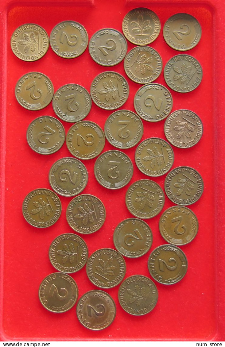 COLLECTION LOT GERMANY BRD 2 PFENNIG UP TO 1968 30PC 98G #xx40 1192 - Collezioni