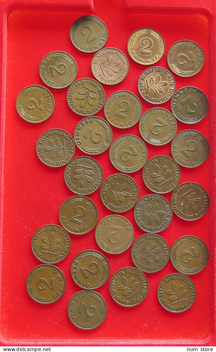 COLLECTION LOT GERMANY BRD 2 PFENNIG UP TO 1968 30PC 100G #xx40 1276 - Sammlungen