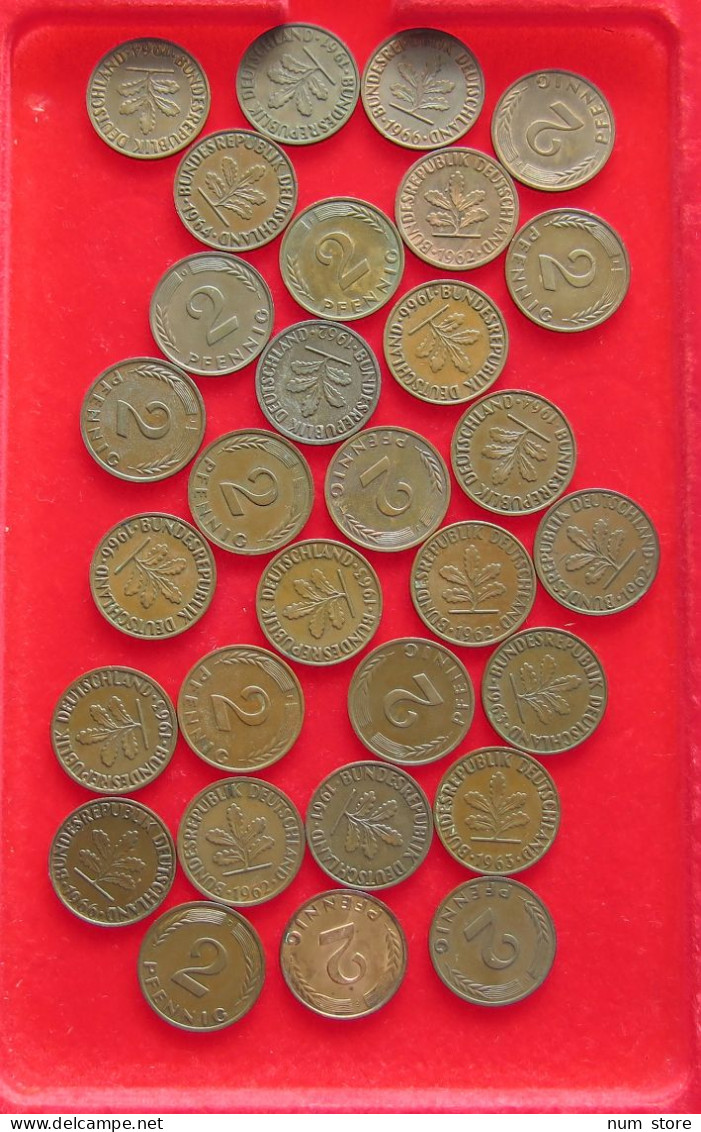 COLLECTION LOT GERMANY BRD 2 PFENNIG UP TO 1966 30PC 98G #xx40 1174 - Verzamelingen