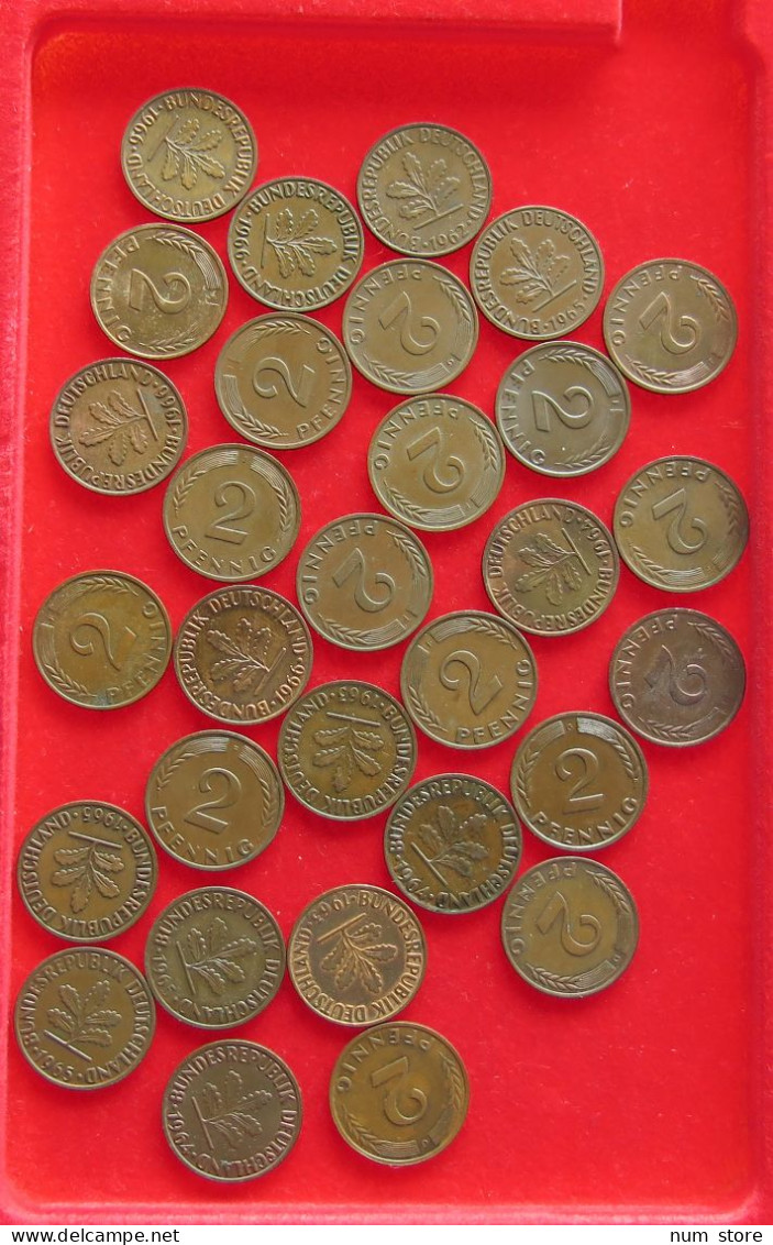 COLLECTION LOT GERMANY BRD 2 PFENNIG UP TO 1966 30PC 100G #xx40 1274 - Colecciones