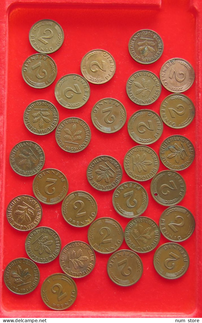 COLLECTION LOT GERMANY BRD 2 PFENNIG UP TO 1962 30PC 98G #xx40 1211 - Collezioni