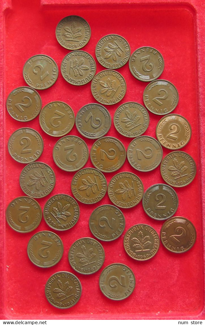 COLLECTION LOT GERMANY BRD 2 PFENNIG UP TO 1962 30PC 98G #xx40 1206 - Collezioni