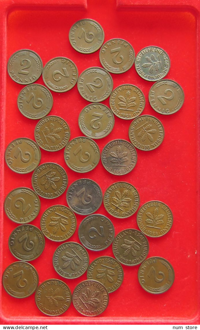 COLLECTION LOT GERMANY BRD 2 PFENNIG UP TO 1962 30PC 98G #xx40 1210 - Collections