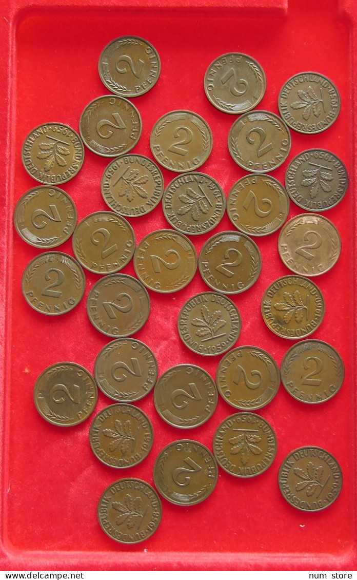 COLLECTION LOT GERMANY BRD 2 PFENNIG UP TO 1962 30PC 98G #xx40 1208 - Collections