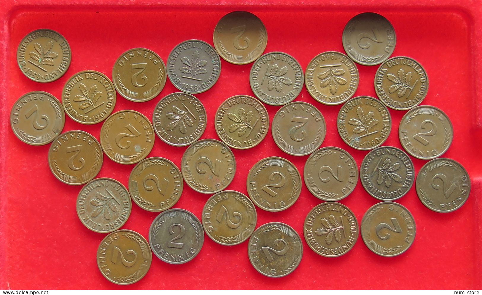 COLLECTION LOT GERMANY BRD 2 PFENNIG UP TO 1962 30PC 98G #xx40 1204 - Collezioni