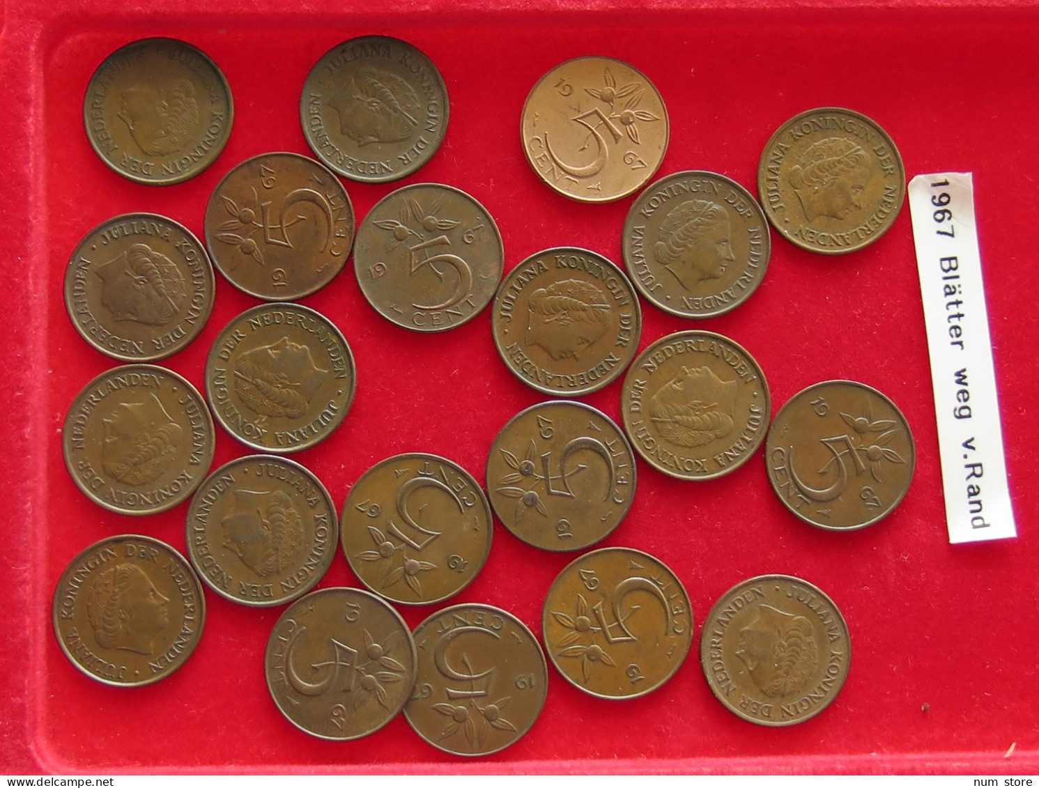 COLLECTION LOT NETHERLANDS 5 CENTS 1967 Leaves Far From Rim 21PC 74G #xx40 1774 - Colecciones