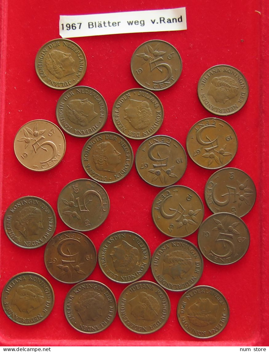 COLLECTION LOT NETHERLANDS 5 CENTS 1967 Leaves Far From Rim 21PC 74G #xx40 1774 - Collezioni