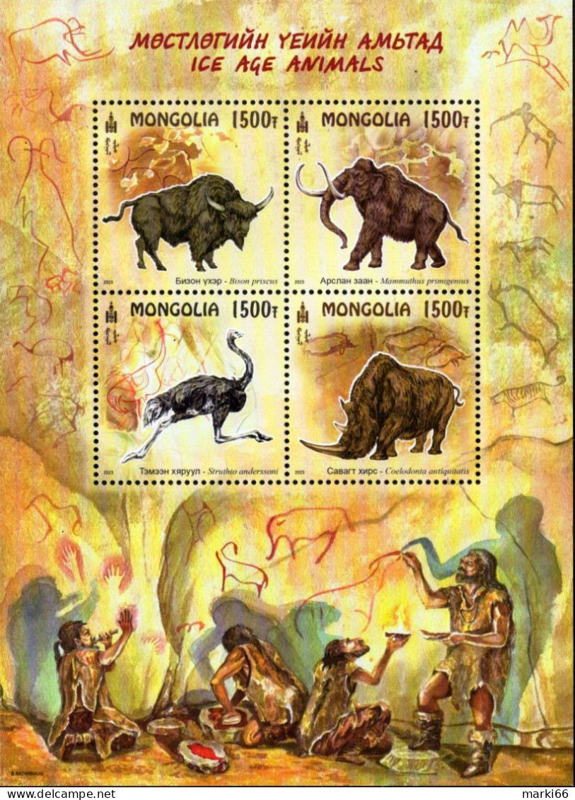 Mongolia - 2023 - Ice Age Animals - Mint Stamp Sheetlet - Mongolia