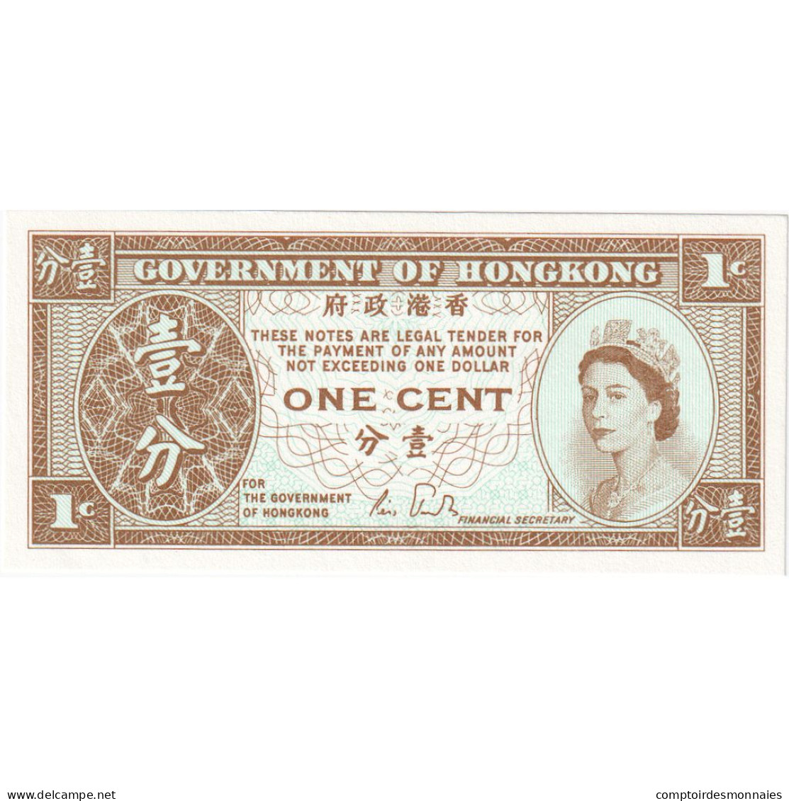 Billet, Hong Kong, 1 Cent, KM:325b, NEUF - Hong Kong