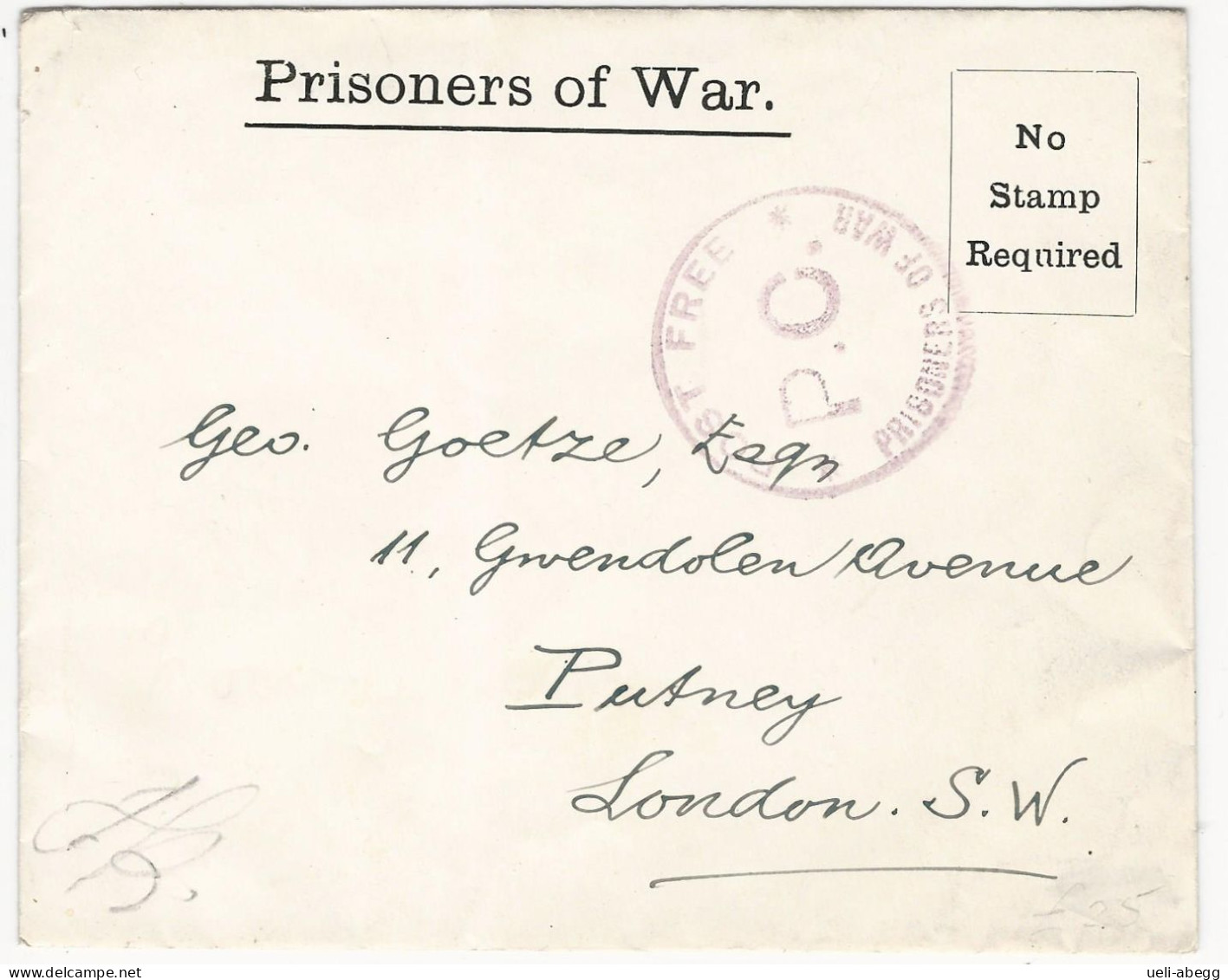 Prisoner Of War Letter WW1, Knockaloe Camp, Isle Od Man To London - Storia Postale