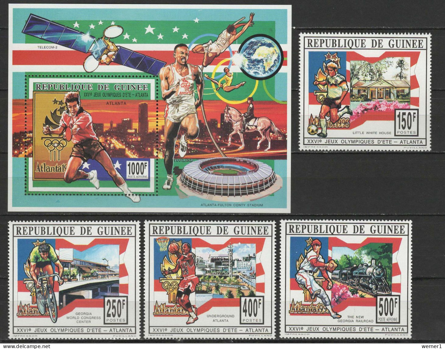 Guinea 1993 Olympic Games Atlanta, Space, Table Tennis, Cycling, Football Soccer Etc. Set Of 4 + S/s MNH - Sommer 1996: Atlanta