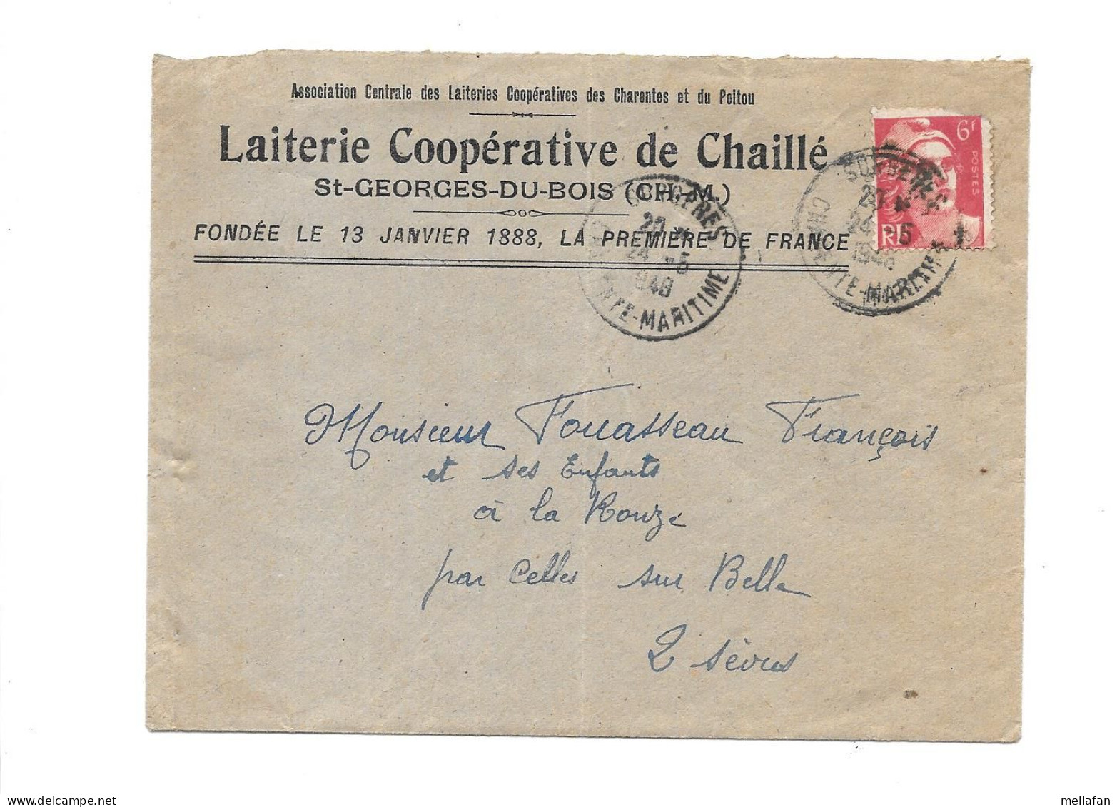 EK77 - ENVELOPPE LAITERIE COOPERATIVE DE CHAILLE - SAINT GEORGES DU BOIS - Käse