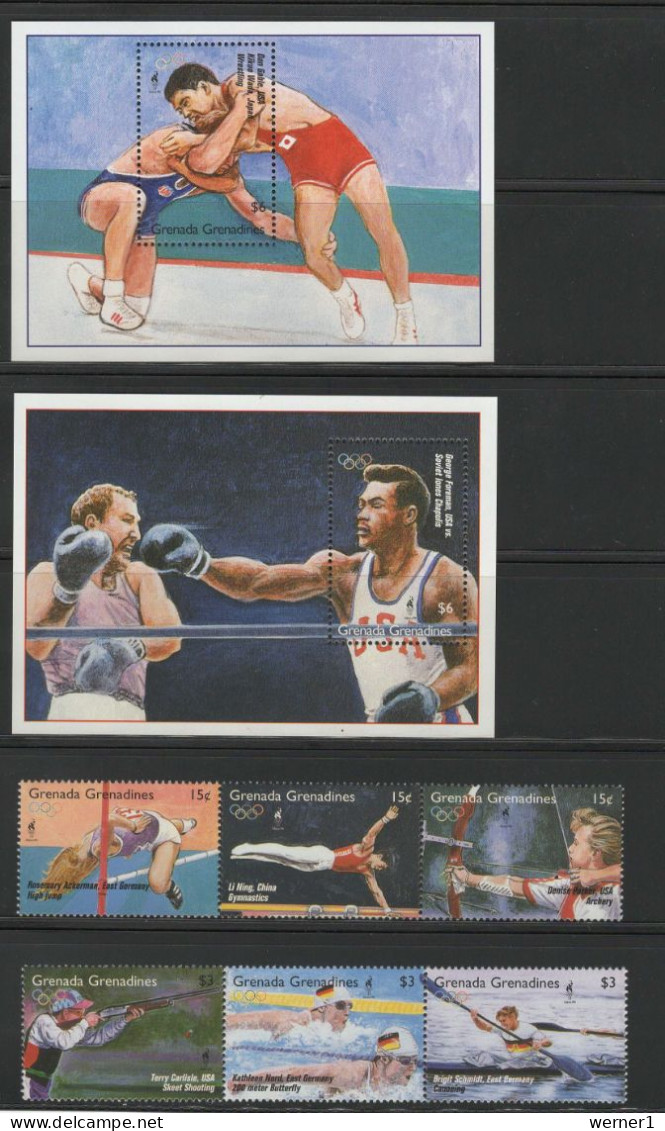 Grenada - Grenadines 1995 Olympic Games Atlanta, Wrestling, Boxing, Rowing Etc. Set Of 6 + S/s MNH - Sommer 1996: Atlanta