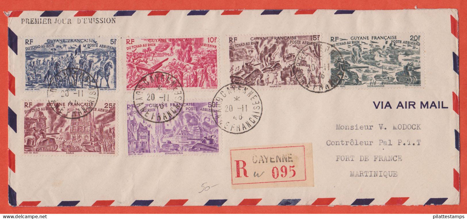 GUYANE LETTRE RECOMMANDEE DE 1946 DE CAYENNE POUR FORT DE FRANCE MARTINIQUE - Covers & Documents