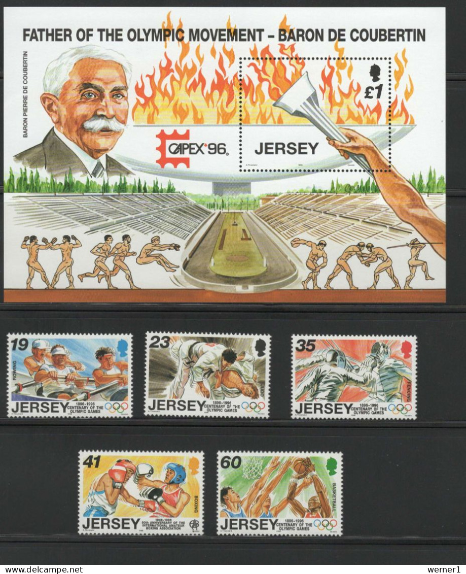 Jersey 1996 Olympic Games Atlanta, Rowing, Judo, Fencing, Basketball, Boxing Set Of 5 + S/s MNH - Summer 1996: Atlanta