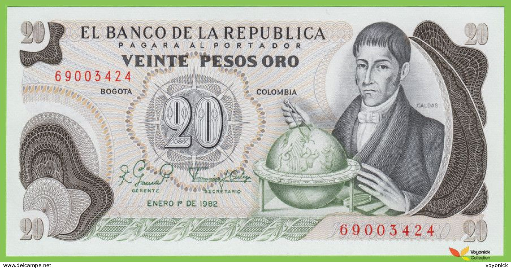 Voyo COLOMBIA 20 Pesos Oro 1982 P409d B951k UNC - Colombia