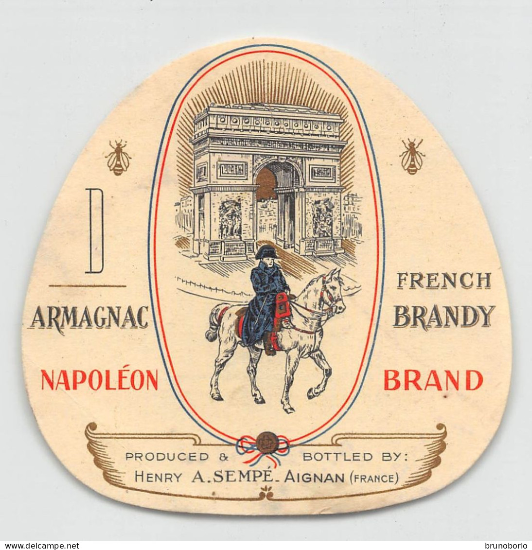 00050 "ARMAGNAC FRECH BRANDY - NAPOLEON BRAND - PRODUCED & BOTTLED BY HENRY A. SEMOE' - AIGNAN-FRANCE" ETICH. ORIG. ANIM - Alkohole & Spirituosen