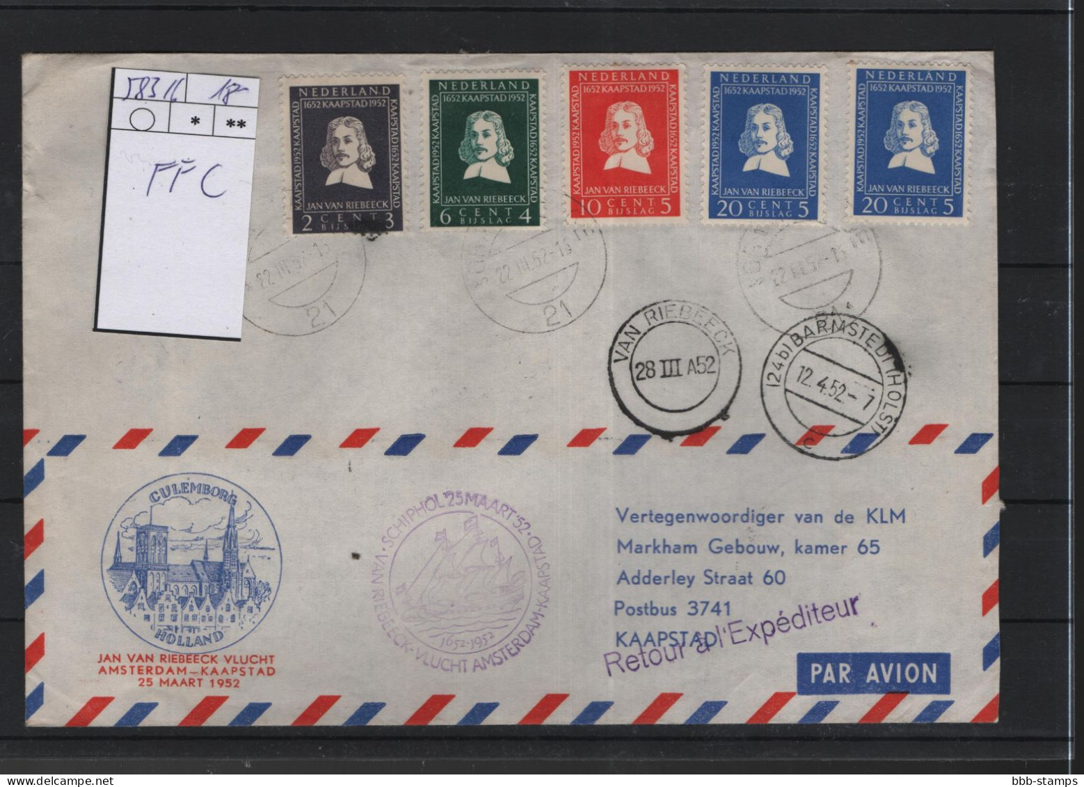 Niederlande Michel Cat.No. FFC 583/586 Amsterdam + Kapstadt - Airmail