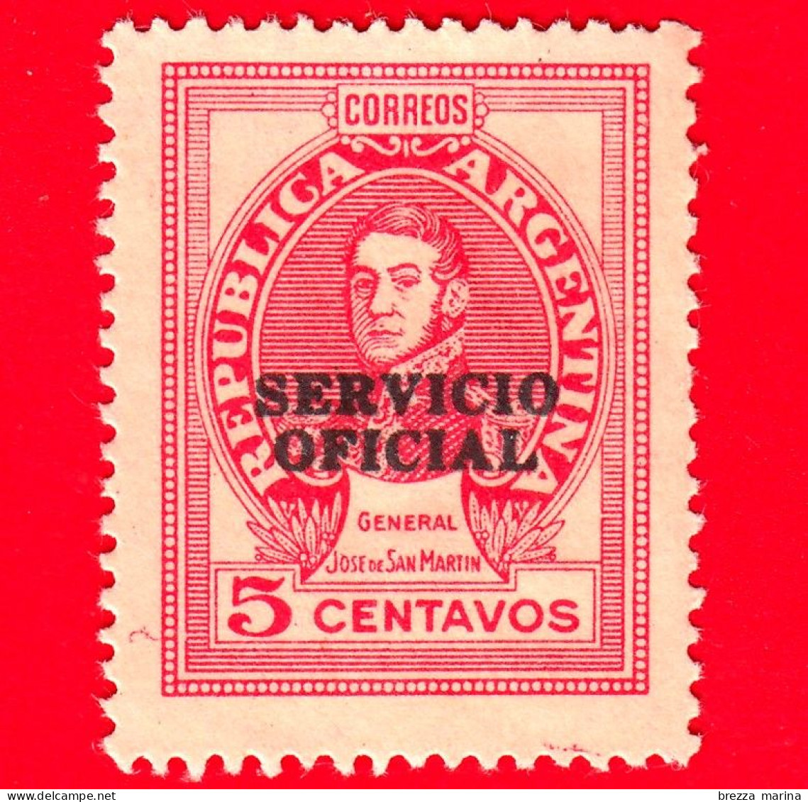 ARGENTINA - Usato - 1954 - José Francisco De San Martín (1778-1850) - 5- Sovrastampato SERVICIO OFICIAL - Gebruikt