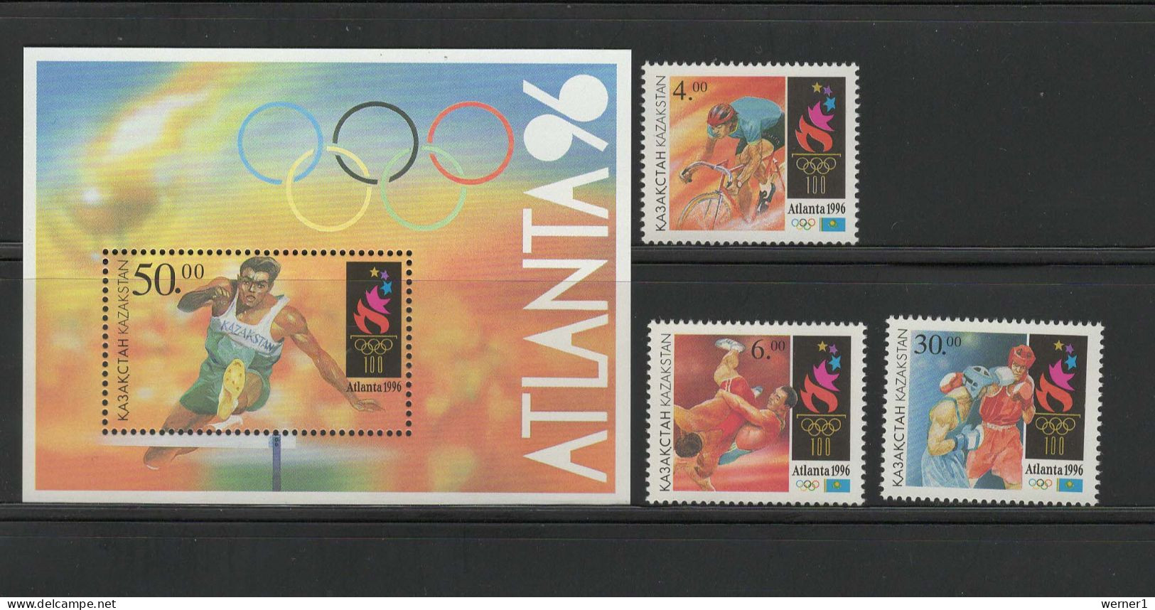 Kazakhstan 1996 Olympic Games Atlanta, Cycling, Wrestling, Boxing Etc. Set Of 3 + S/s MNH - Ete 1996: Atlanta