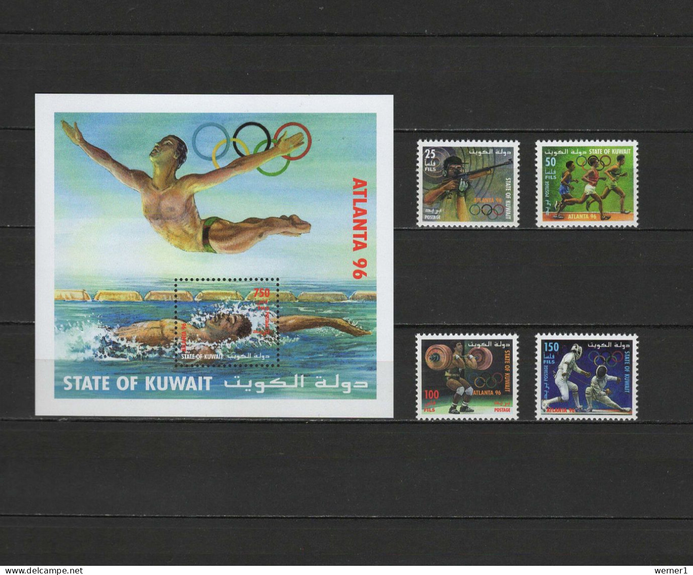 Kuwait 1996 Olympic Games Atlanta, Swimming, Fencing Etc. Set Of 4 + S/s MNH - Ete 1996: Atlanta